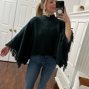 Zara Fringed Knit Poncho Sweater